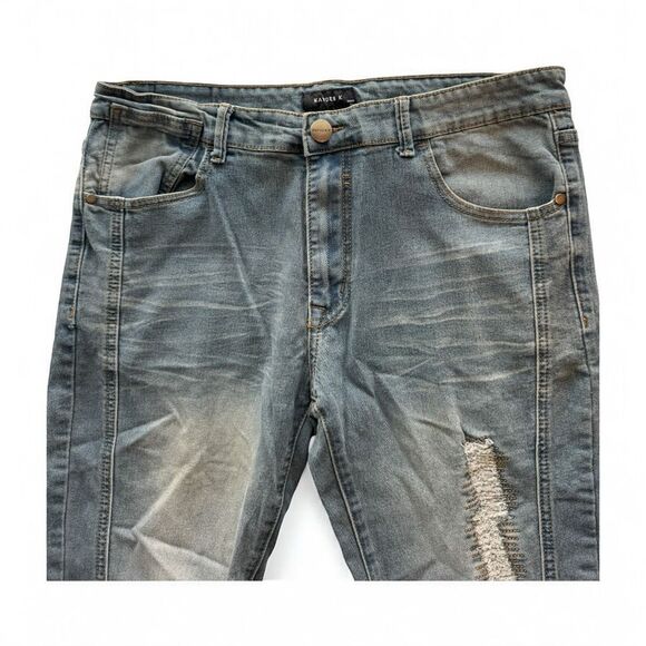 🔥4/$25 Kayden K Men’s Distressed Light Wash Skinny Jeans Size 34 Blue Denim - Picture 3 of 9